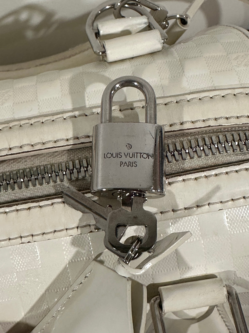 Louis Vuitton Speedy Cube White Leather Damier Facette