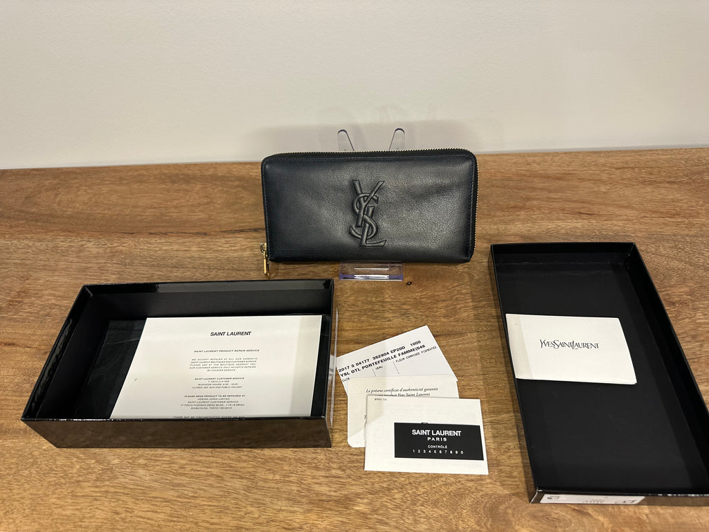 Saint Laurent Black Belle De Jour Zip Around Wallet