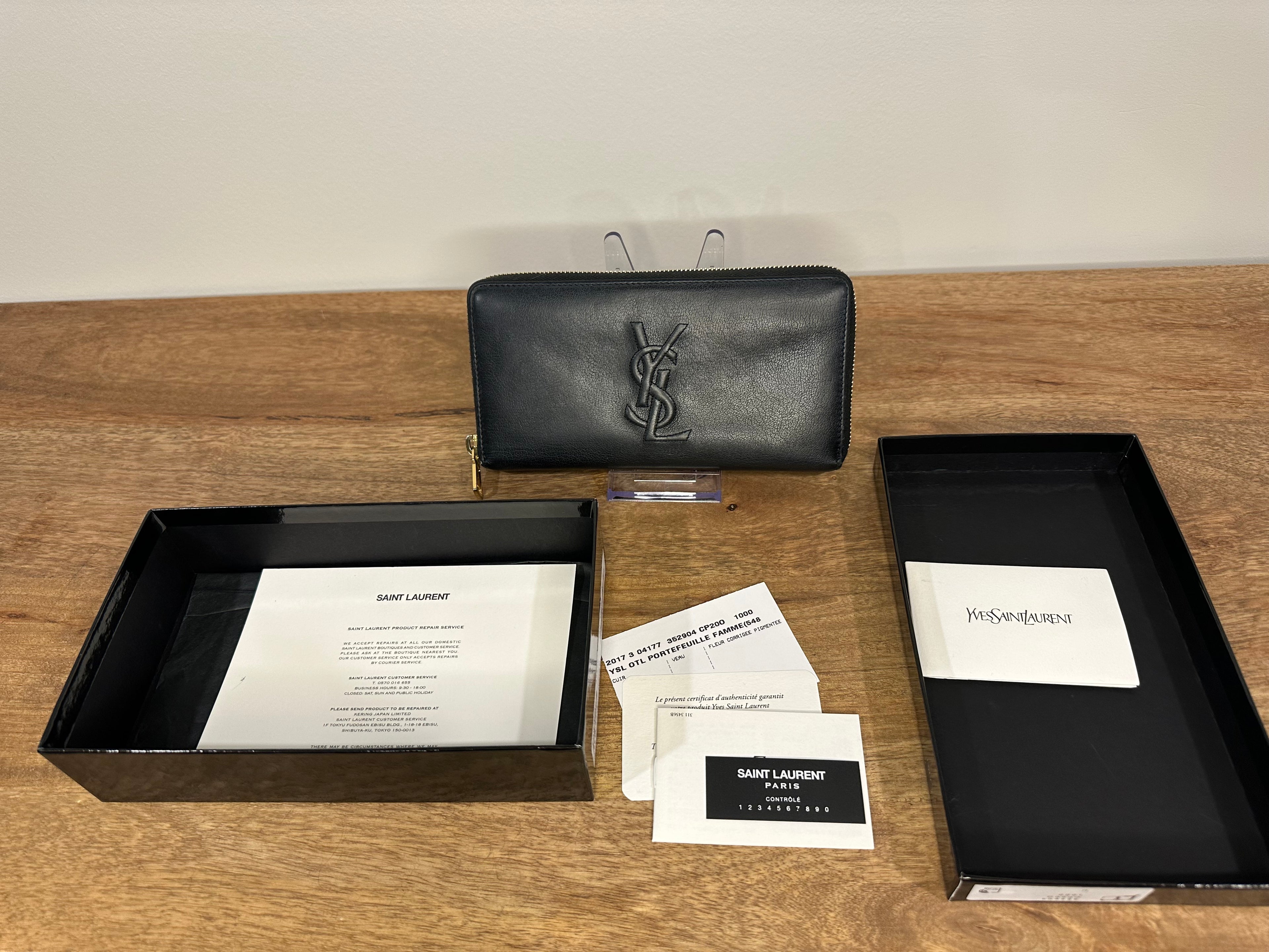 Saint Laurent Black Belle De Jour Zip Around Wallet