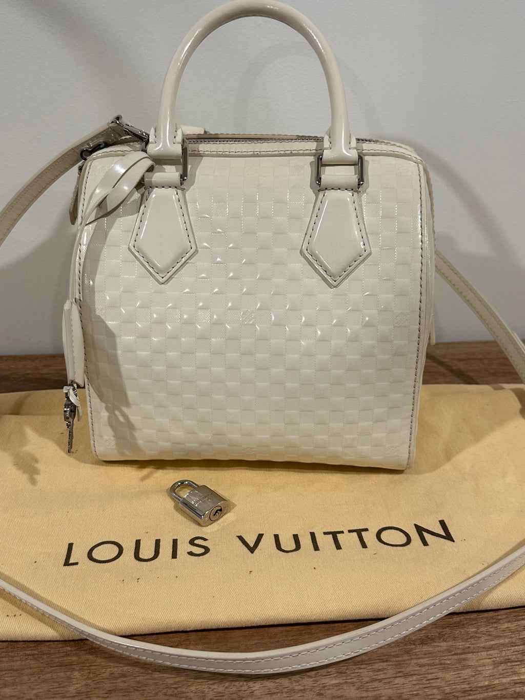 Louis Vuitton Speedy Cube White Leather Damier Facette